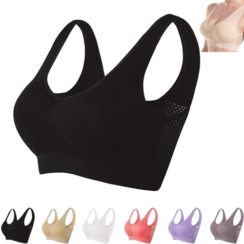 JosuE Sujetador Transpirable Cool Liftup Air, Sujetadores Transpirables para Mujeres, cómodo inalámbrico (Large,Black)