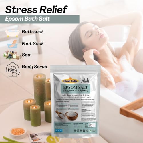 Image of Khadi Pure Epsom Salt for Bath Soak & Foot Soak | Magnesium Sulfate Crystals for Muscle Relaxation, Body Detox & Skin Care 1 kg