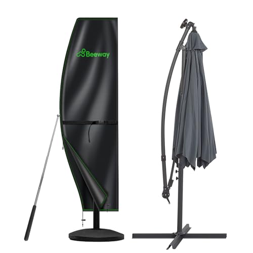 BEEWAY Garden Parasol Cover Waterproof Outdoor Cantilever Parasol Cover with Zipper and Rod Fit for 1m to 3m Banana Patio Umbrella - 210D Oxford Fabric Anti-UV  Windproof - 205 x 45/75/32cm
