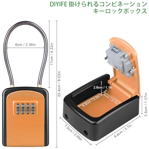 キーボックス Diyife 小型 キー ボックス 4桁ダイヤル式 カギ収納 印鑑収納 防水 共有 事務所 屋外 オフィス 倉庫 別荘 家庭 アパート用 安全 便利 日本語説明書付き オレンジ [2]
