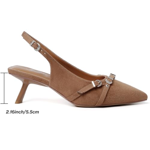 Image of Mostrin Kitten Heels for Women Pointed Toe Pumps Patent Leather Low Heel Slingback Heels with Buckle Dress Shoes for Dating Party Working