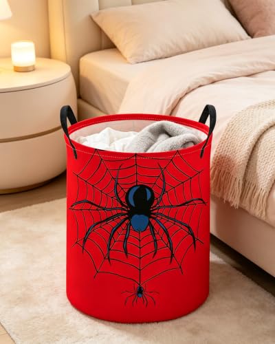 Image of ESSME Kids Laundry Basket,Spider Hamper Collapsible Canvas Waterproof Storage Bin for Boys, Cute Hamper,Gift Baskets(Red spider)