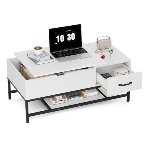BonVache Lift Up Top Coffee Table,Wooden Lifting Table with Hidden Storage Compartment,Drawer & Open Shelf, Metal Frame Rectangle Accent Sofa Side Tea Desk for Living Room Office