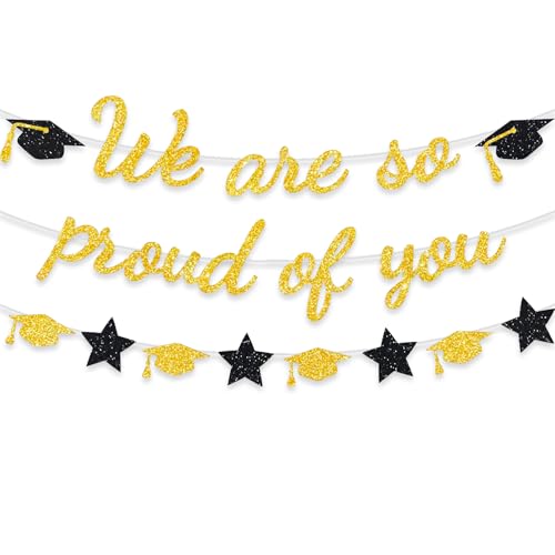 Image of We are So Proud of You Banner Graduation Party Decorations Glitter Congratulations Class Grad Ideas Gold