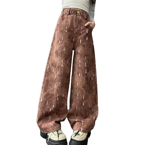 Girls Mid Rise Ripped Baggy Black Jeans Wide Leg Elastic Waist Denim Pants Kids Y2k Streetwear Comfy Cotton Trouser