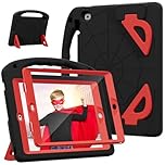 LKOOZO Kids Case for iPad 9th/8th/7th Generation (iPad 10.2 inch, 2021/2020/2019), Shockproof Cover with Screen Protector (Black+Red)