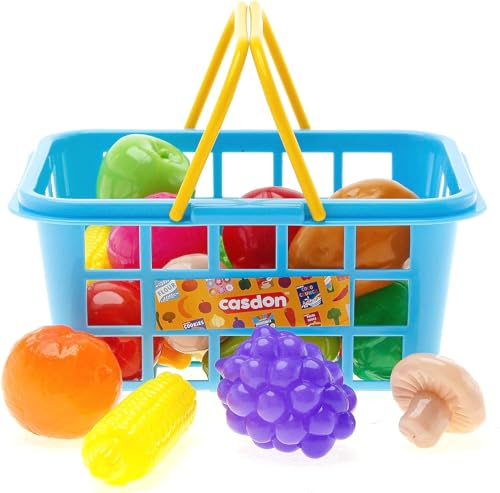 Casdon Fruit & Veg. Assorted Toy Basket with Fruits & Vegetables for Children Aged 2+. Perfect for Playing Shops