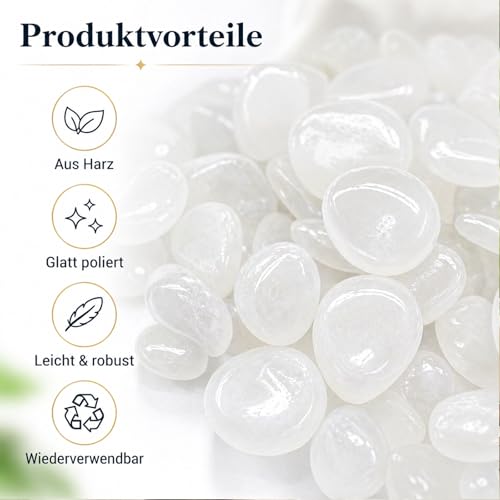MOGADEE 300 Stück Leuchtsteine Groß (2-3cm), Weiße Leuchtsteine Garten, Fluoreszierende Steine Leuchtende Kieselsteine, Dekosteine Outdoor Deko für Balkon, Aquarium und Teich