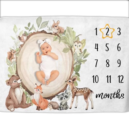 Image of OLIVE OLIVIA Personalized Monthly Baby Milestone Blanket, Baby Months Blanket, Perfect Custom Newborn Gifts,30"x40"