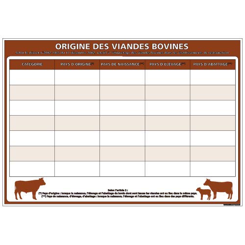 Panneau Origine Viandes 300x200mm - PVC Rigide Effaçable | Obligatoire Restauration | Autocollant Facile à Installer