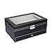 Goetland PU Leatherette Watch Display Box Jewelry Case Lockable, 12 Watch Slots & 3 Large Jewelry Grids
