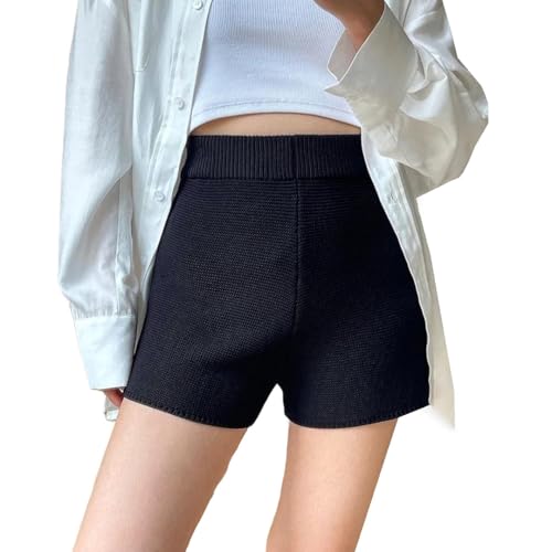 Short en tricot uni taille haute coupe ajustée pour silhouette d'été