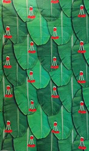 Image of ZEONELYMART Banana Leaf backdrops Cloth with red Flowers for decorationss 10x8 feet | Pooja Backdrop Decorations Cloth| Decoration Clothes for Background