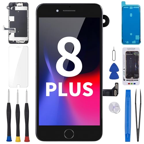 BESJMYT for iPhone 8 Plus Screen Replacement 5.5 Black with Home Button Repair Kit 3D Touch LCD Display Digitizer Full Assembly with Glass Front Camera Speaker Sensor Fix Tools A1864 A1897 A1898