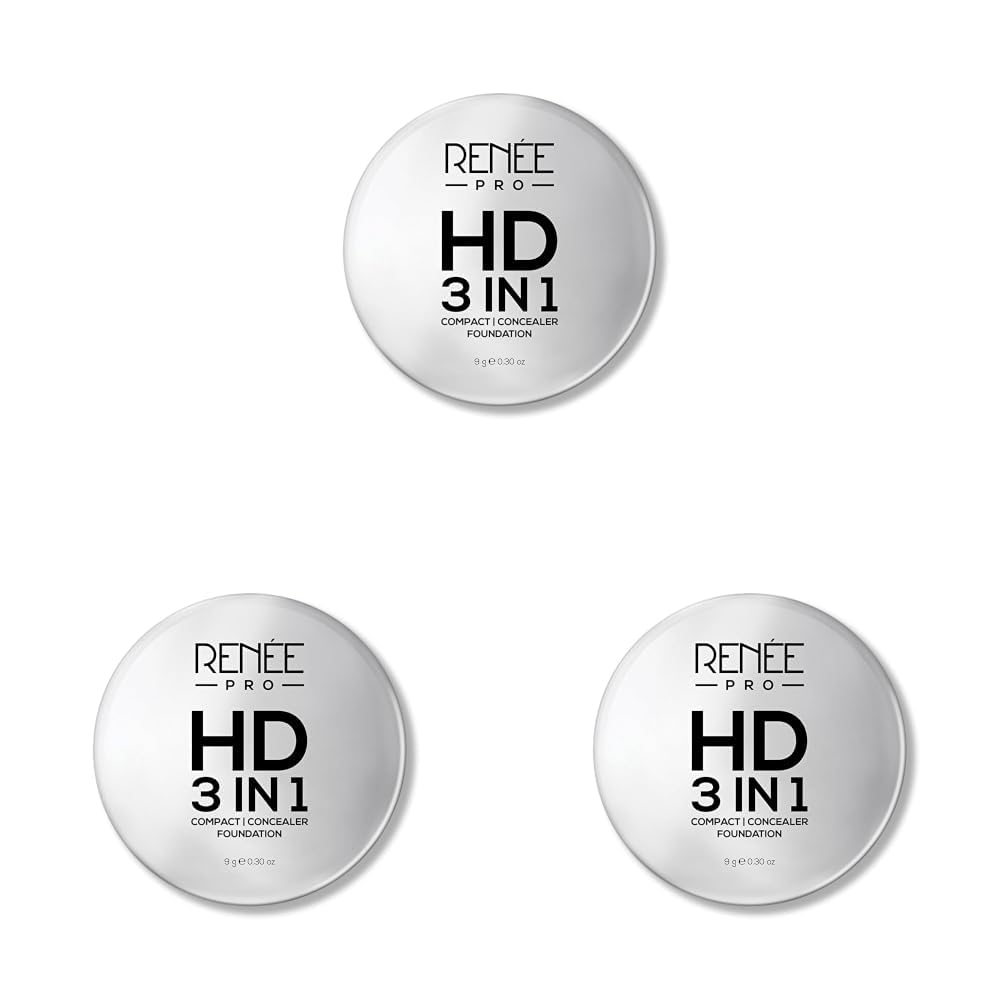 RENEE PRO HD 3 In 1 Compact,Concealer, Foundation - Gres, SPF 20, Matte Finish, High Coverage, Ultralight & Silky Smooth Finish, Enriched With Vitamin E, C & Aloe Vera - 9 Gm (Pack of 3)-image-20