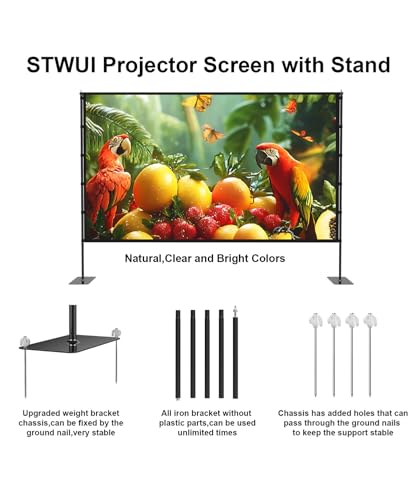 Image of STWUI Projector Screen with Stand - 100 Inch Outdoor Projector Screen Portable Projector Screens 16:9 4K HD Outdoor Movie Screen with Carry Bag Can Enioy Home Theater Projection Screen