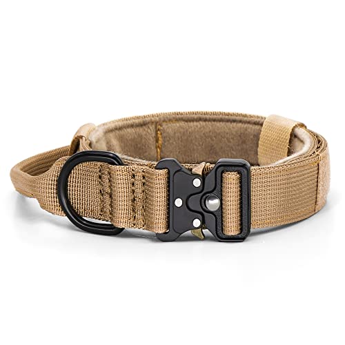 YoothBro Puppy 1 Inch Tactical Dog Collar, K9 Military Nylon Collar with Heavy Duty Metal Buckle for Medium Large Dogs Brown S