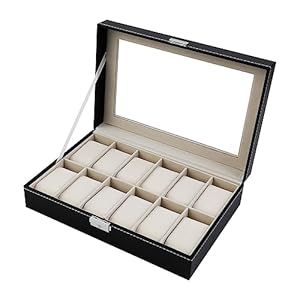 Nuangoo Caja Relojes,EstucheGuarda Relojes,Soporte de Exhibición de Relojes para Guardar Relojes con Cerradura,Relojero con Tapa de Cristal y Forro de Terciopelo