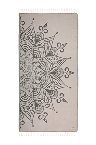 Vivence 100% Organic Cotton Double Sided Turkish Beach Towels Infused With Aloe Vera 37"X73" - Sand Free And Oversized Beach Towels For Adults, Kids, Quick Dry, Prewashed Turkish Towels - Mandala #TOP1