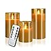 Led Flameless Candles, Battery Operated Flickering Candles Pillar Real Wax Moving Flame Electric Candle Sets Gold Glass Effect with Remote Timer, 4 in, 5 in, 6 in, Pack of 3 Gray