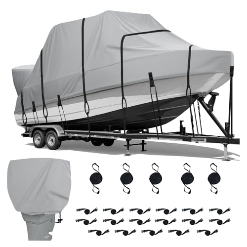 WULUYI 25-27ft Marine T-Top Boat Cover with Motor & Straps