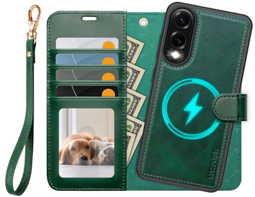 Coque amovible Samsung S25 Edge portefeuille cuir magnétique antichoc vert foncé