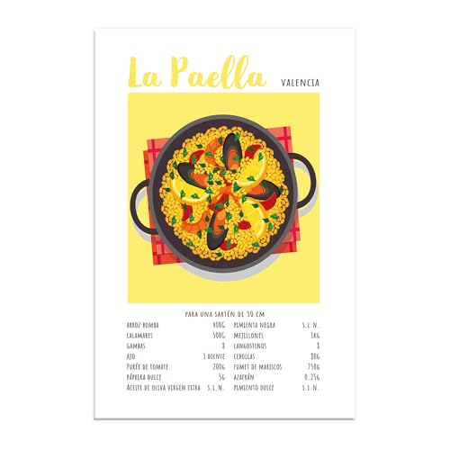 Vulfire Impresión de Pared Paella, Cocina Española, Idea de Regalo Original, Decoración para Casa Cocina Comedor Restaurante, Póster en papel glossy premium (A3 (29,7 x 42 cm))