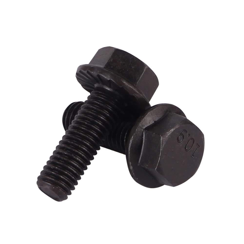 Śruby z łbem sześciokątnym z kołnierzem, czarna, stal stopowa, pełny gwint, trzpień gwintowany M10 x 35 mm (2 sztuki)