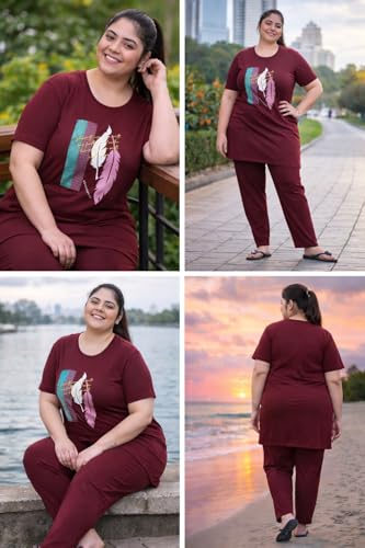 Image of RYSH Women's Printed Cotton Plus Size Longline T-Shirt with Pockets | Cotton fabric - soft longline T-shirt with easy plus-size fit