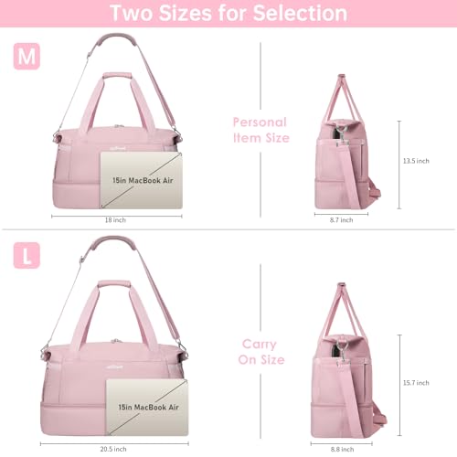 Image of Gym Bag for Women, Travel Duffel Bag with Shoes Compartment, Weekender Bag, Pink, Large