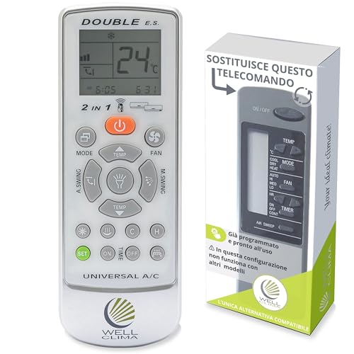 Wellclima, Telecomando per Ferroli, Fer Klima, Climaveneta, Starclima Sayonara, Unica Alternativa al Modello Mostrato in Foto, Pronto all’Uso, Batterie Incluse, Torcia LED