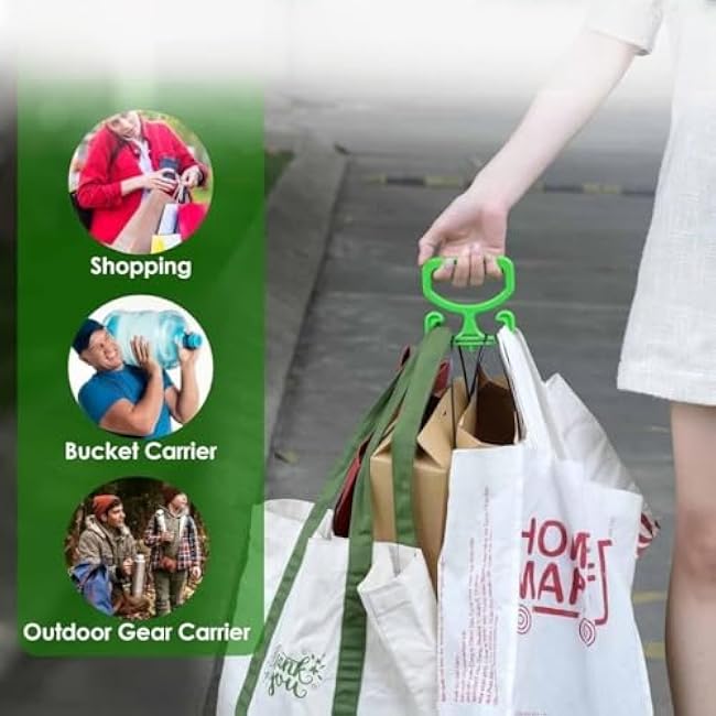 2-Piece Heavy Duty Handle Holder Carrier - 100lb Capacity, Ergonomic Grocery Bag Holder with Comfort Grip, Multi-Surface Utility for Shopping, Camping & Home Use (Orange) (Green)