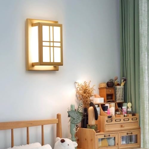Lámpara de pared LED de madera maciza estilo japonés con diseño de nueve rejillas 4