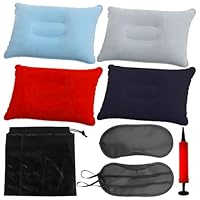 Aufblasbares Kissen 4 Stück Campen Reisen Kissen(34 × 22cm)mit Luftpumpe Reisekissen für Outdoor, Zelt & Zuhause, Leicht & Kompakt, Nackenstütze für Camping, Flugzeug & Büro(Inklusive 1 Aufbewahrungsb