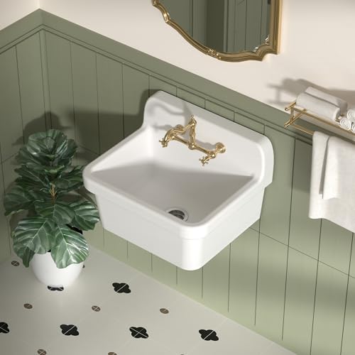 LUCKWIND-24-Inch-Wall-Mounted-Ceramic-Utility-Sink-White-Farmhouse-Sink-for-Laundry-Bathroom-Kitchen-Garage--Durable-High-Back-Design
