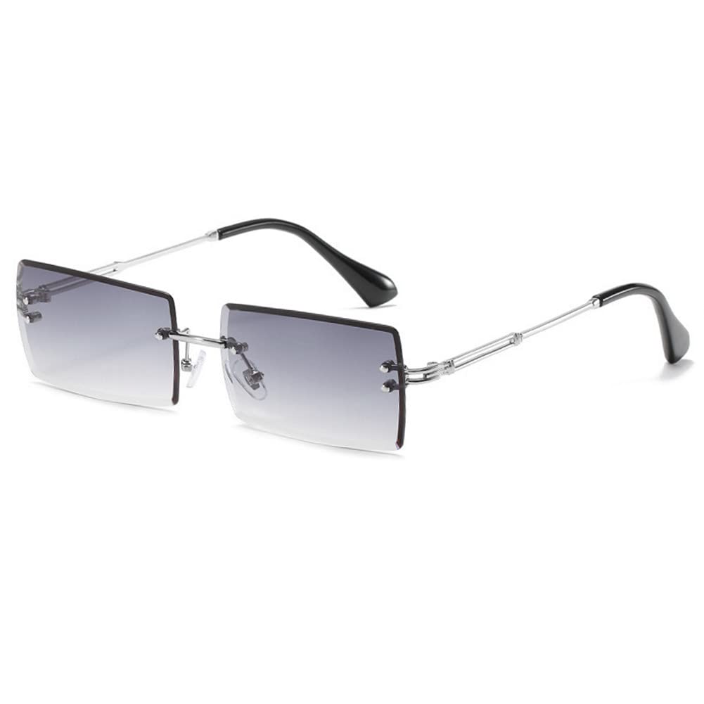 90s 2000s rectángulo sin montura gafas de sol mujeres hombres Y2K accesorios vintage retro sin marco cuadrado, Plateado/Gris, Medium