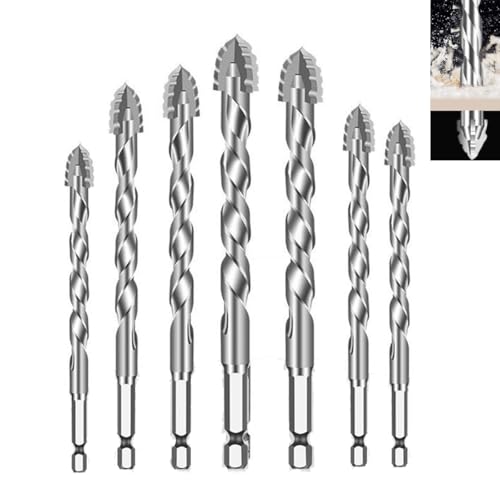 Image of Serplex 7Pcs Alloy Steel Carbide Drill Bits for Ceramic Tiles, Ceramic, Glass, Marble, Concrete, 3 /4 /5 /6 /8 /10 /12mm High Impact 4-Edge Sawtooth Hex Shank Hole Opener Power Drill Bit Set