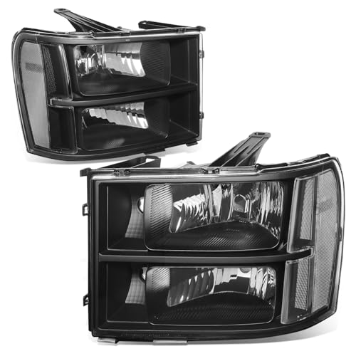 Auto Dynasty Headlights Assembly Compatible with 2007-2014 GMC Sierra 1500 2500HD 3500HD Driver and Passenger Side Halogen Headlamps Replacement Black Housing Clear Corner