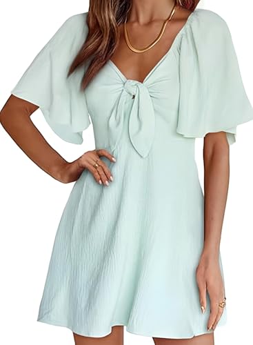 Image of Dokotoo Womens Dresses 2026 Spring Summer Deep V Neck Elegant Cocktail Bow tie Mini Dress S-XL