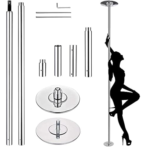ZeHuoGe Spinning Staticb Fitness Dancing Pole Kit 45mm 40Cr Steel 7 to 9.25FT Height Adjustable Max Load 1102 Lbs US Delivery (Silver - Spinning, Static)