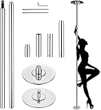 ZeHuoGe Spinning Staticb Fitness Dancing Pole Kit 45mm 40Cr Steel 7 to 9.25FT Height Adjustable Max Load 1102 Lbs US Delivery (Silver - Spinning, Static)