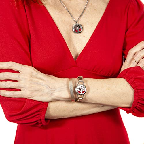 Wild Essentials Tree Of Life Necklace And Bracelet Diffuser Gift Box Set With 4 Essential Oils And 24 Color Refill Pads Aromatherapy Lavender, Lemongrass, Orange And Peppermint Oils, Combination Kit #TOP4