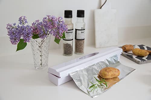 Foto von WENKO Folienschneider Mod. Perfect-Cutter praktischer Abroller für Frischhaltefolie und Alufolie Folienspender aus Kunststoff Weiß 38 x 5,2 x 6,7 cm