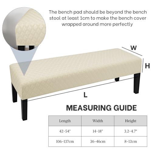 Image of SearchI Dining Bench Cover, Stretch Washable Long Bench Seat Covers, Rectangle Dining Table Bench Slipover for Dining Room, Living Room, Kitchen(Beige Diamond Jacquard)