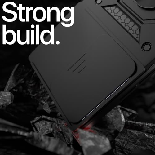 Image of Pikkme Back Cover for Samsung Galaxy S25 Ultra 5G | 360 Protection Case | Sliding Camera Shield Cover & Ring Holder Stand D10 Tough Armor Bumper Case (Black)