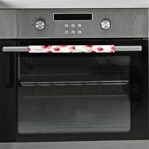 Image of Pardick Refrigerator Door Handle Covers Set of 2, Red Flower Fridge Handle Cover Washable Fridge Dishwasher Oven Door Decor Protector Handle Cover, Keep Your Kitchen Appliance Clean