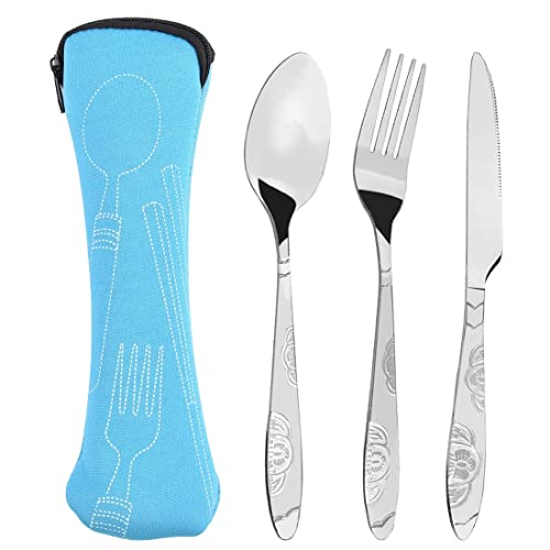 4-teiliges Camping Besteck Set - Edelstahl Reisebesteck Mit Etui