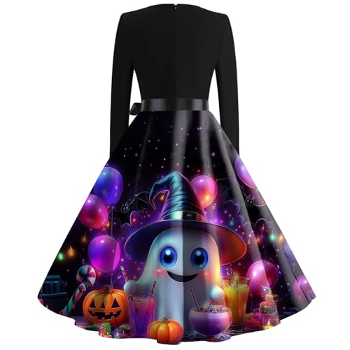 OIOLOYJM Sexy Plus Size Halloween Costumes Woman 2025 Long Sleeve V Neck Printed Gothic Retro Formal Party Dresses for Women