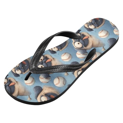Flip Flop Sandals Baseball Pug Print for Women Men Beach Outdoor XS2