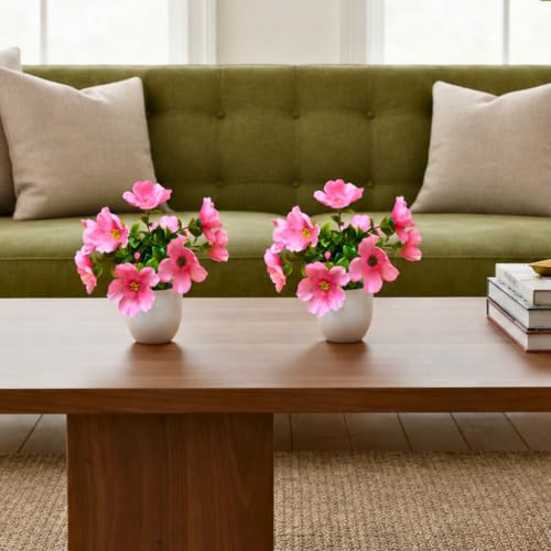 Image of fancymart Artificial Real Touch Flower Plant with Pot (Pack of 2), 16 cm Height, Decorative Faux Floral Plant for Home, Office, Living Room, Bedroom, Table & Shelf Decor